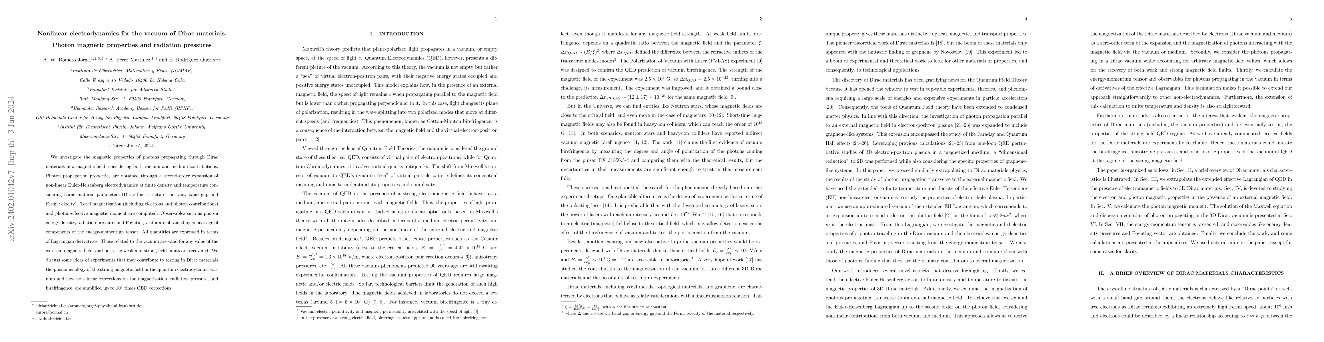 Thumbnail for Nonlinear electrodynamics for the vacuum of Dirac materials. Photon
  magnetic properties and radiation pressures