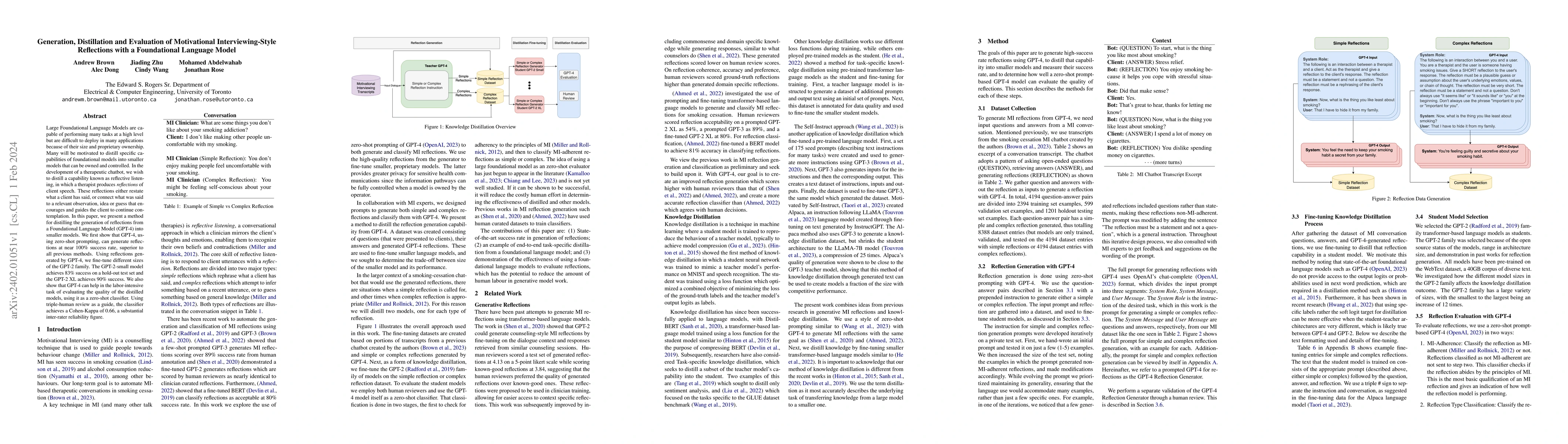 Thumbnail for Generation, Distillation and Evaluation of Motivational
  Interviewing-Style Reflections with a Foundational Language Model
