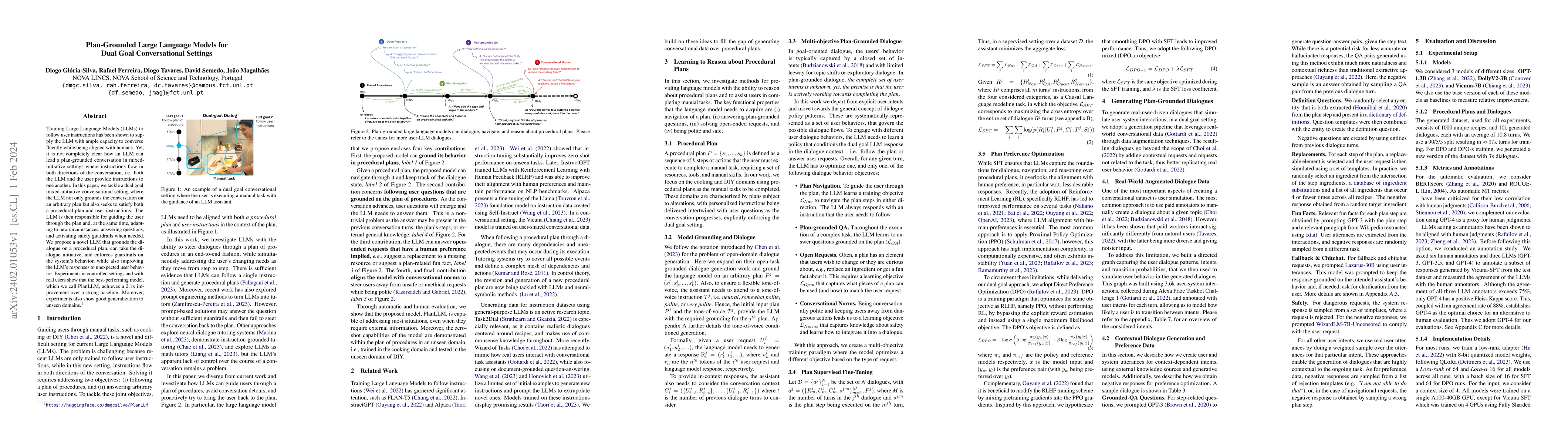 Thumbnail for Plan-Grounded Large Language Models for Dual Goal Conversational
  Settings