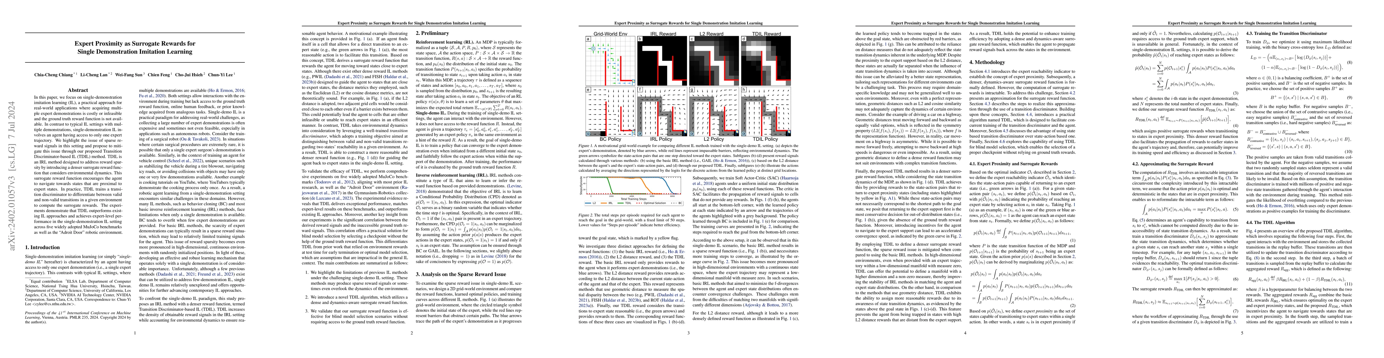Thumbnail for Expert Proximity as Surrogate Rewards for Single Demonstration Imitation
  Learning
