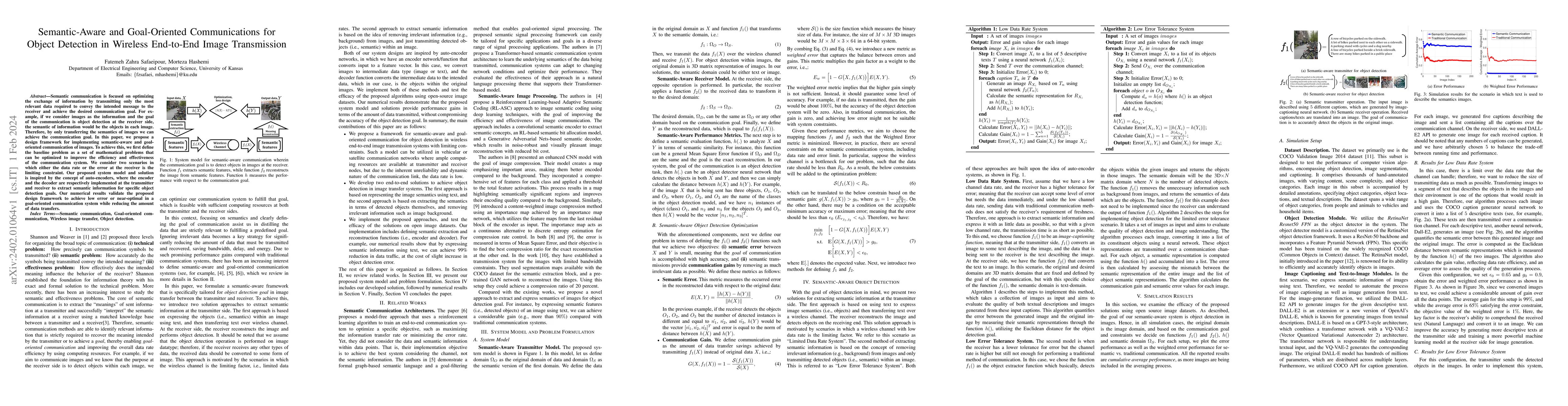 Thumbnail for Semantic-Aware and Goal-Oriented Communications for Object Detection in
  Wireless End-to-End Image Transmission