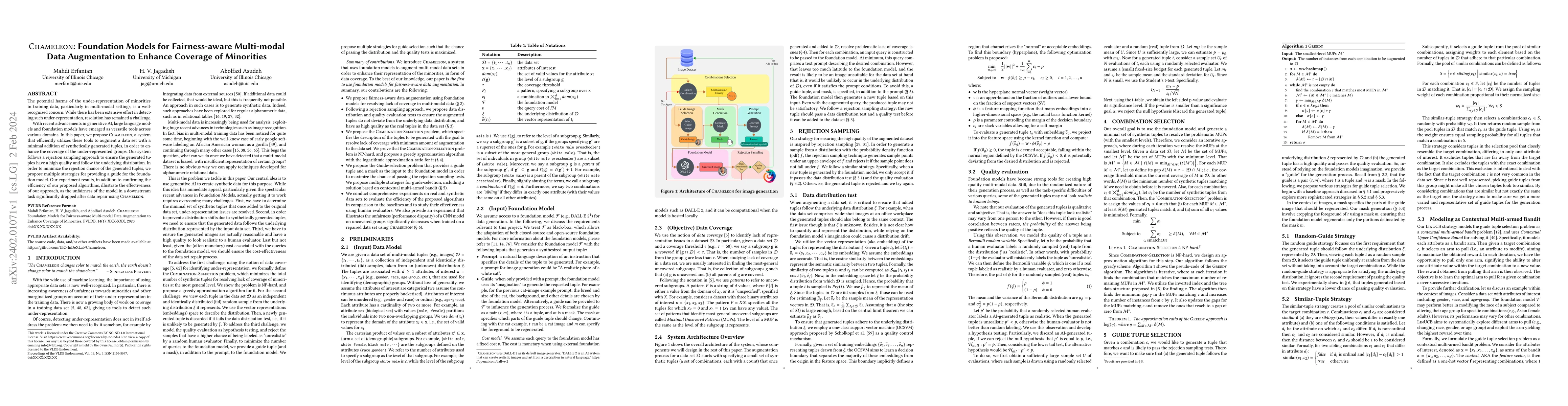 Thumbnail for Chameleon: Foundation Models for Fairness-aware Multi-modal Data
  Augmentation to Enhance Coverage of Minorities
