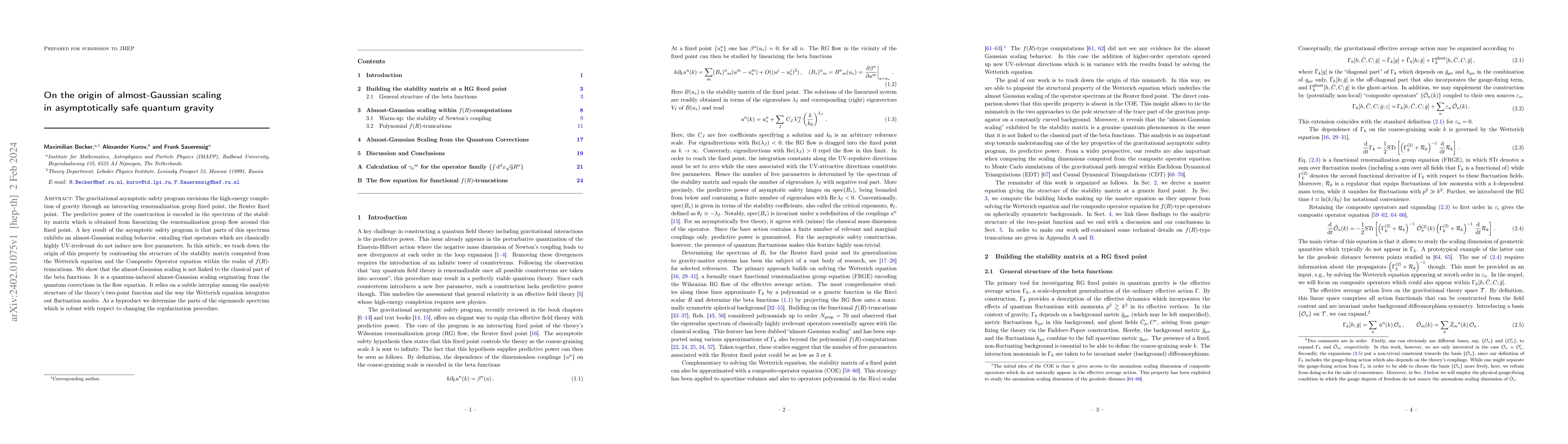 Thumbnail for On the origin of almost-Gaussian scaling in asymptotically safe quantum
  gravity