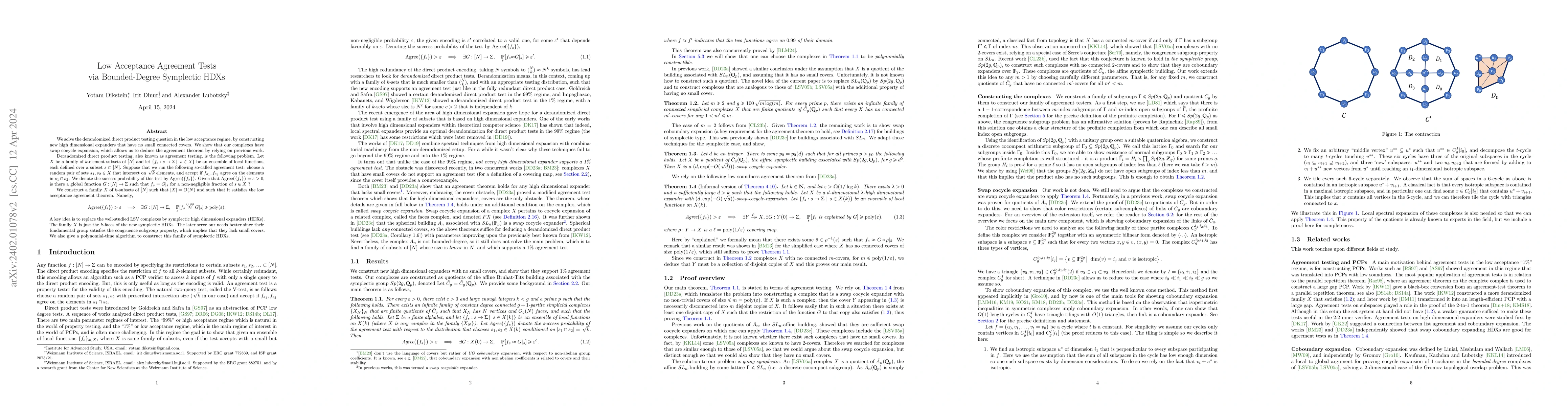 Thumbnail for Low Acceptance Agreement Tests via Bounded-Degree Symplectic HDXs