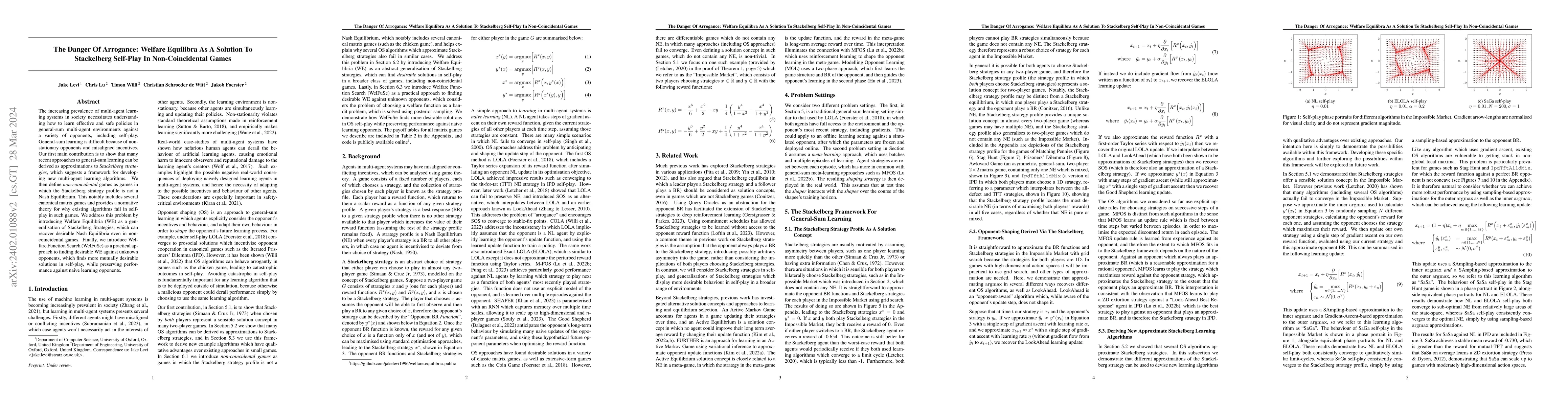 Thumbnail for The Danger Of Arrogance: Welfare Equilibra As A Solution To Stackelberg
  Self-Play In Non-Coincidental Games
