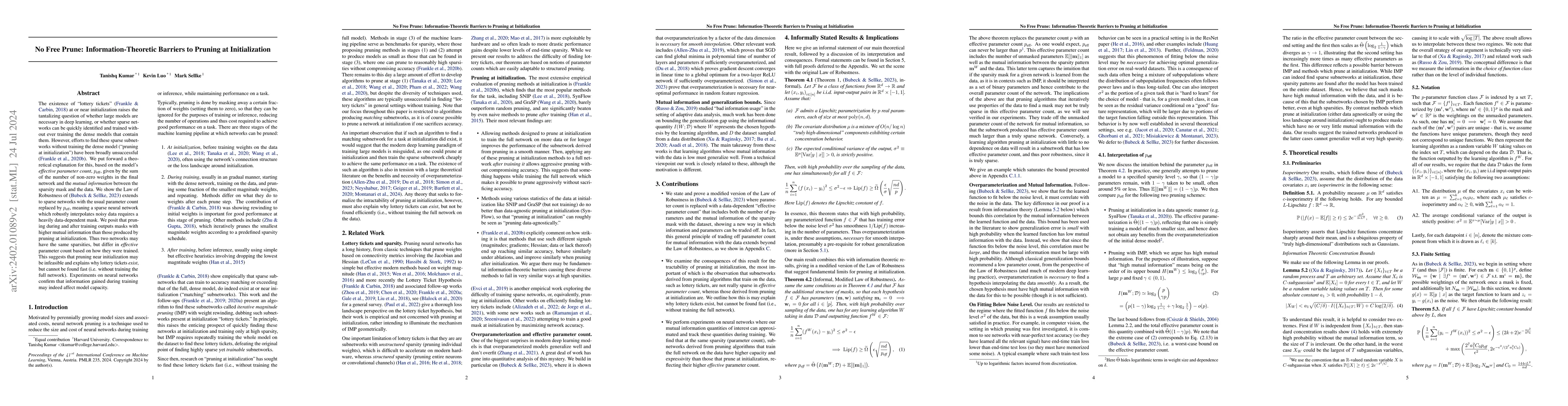 Thumbnail for No Free Prune: Information-Theoretic Barriers to Pruning at
  Initialization