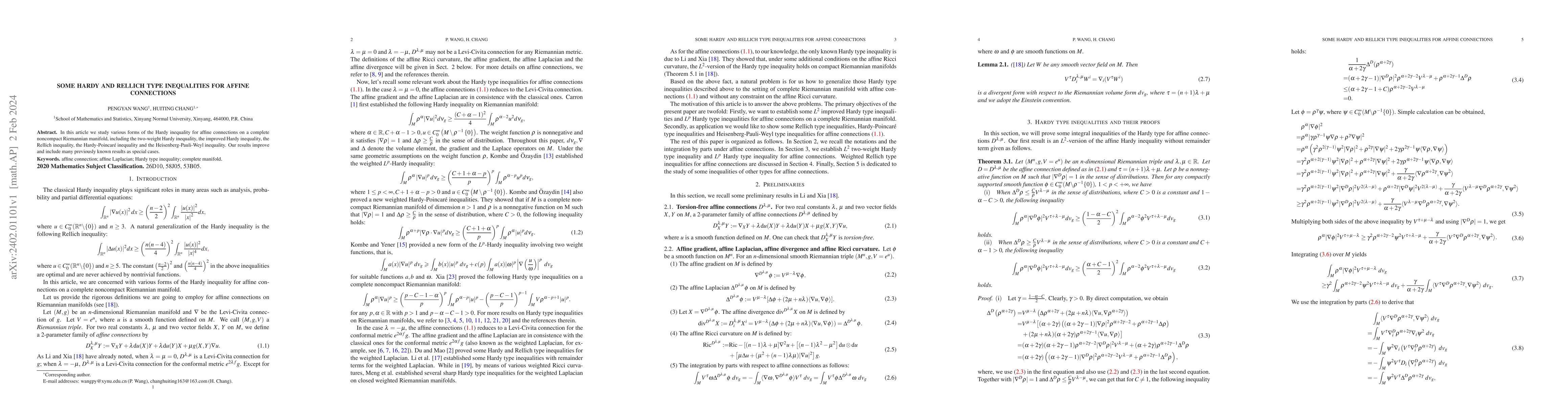 Thumbnail for Some Hardy and Rellich type inequalities for affine connections