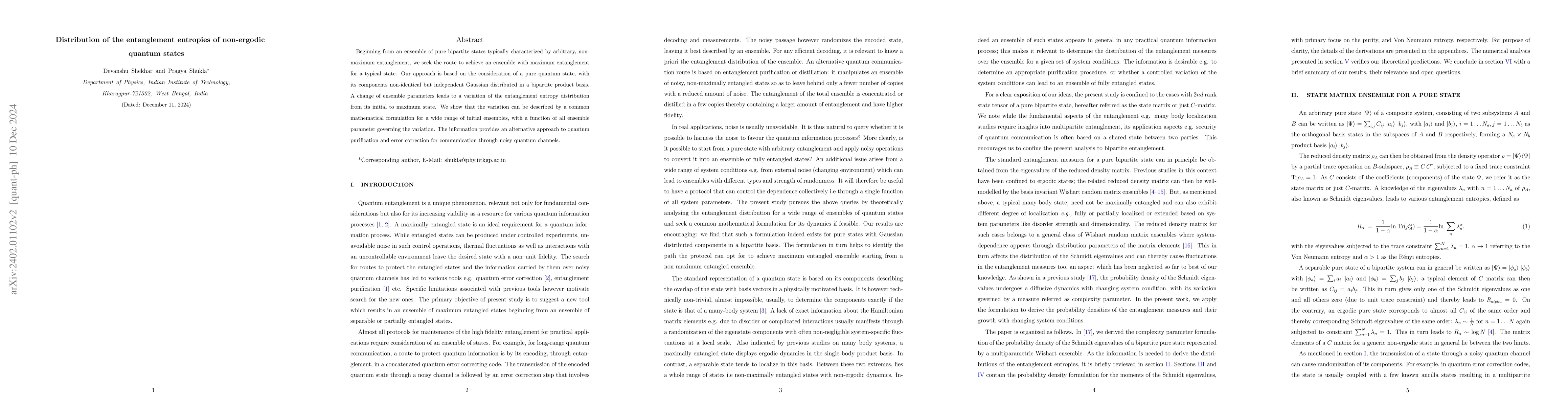 Thumbnail for Distribution of the entanglement entropy of a non-ergodic quantum state