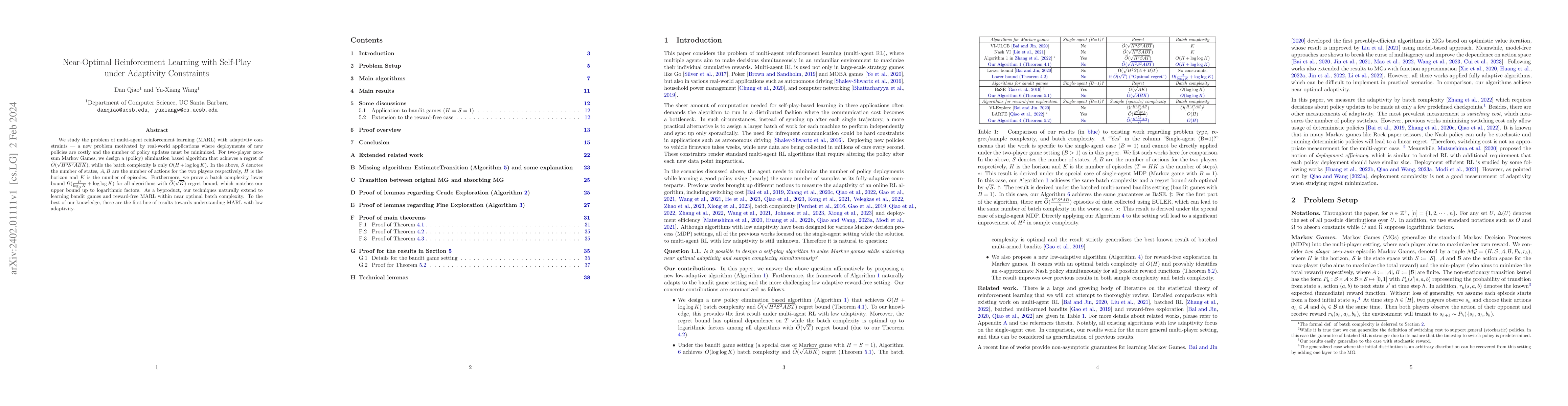 Thumbnail for Near-Optimal Reinforcement Learning with Self-Play under Adaptivity
  Constraints