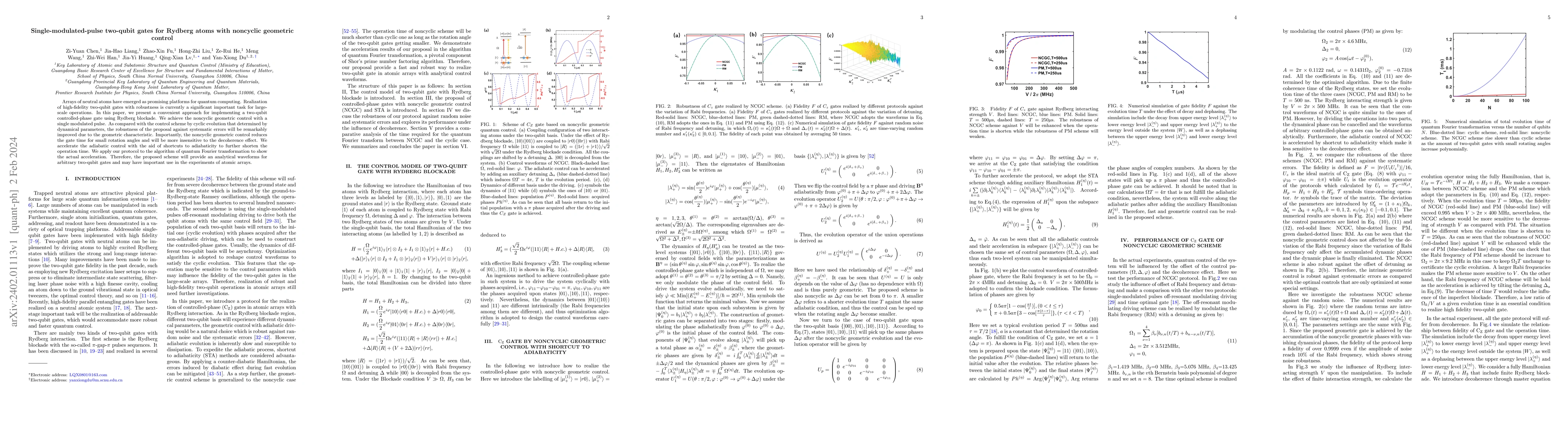 Thumbnail for Single-modulated-pulse two-qubit gates for Rydberg atoms with noncyclic
  geometric control