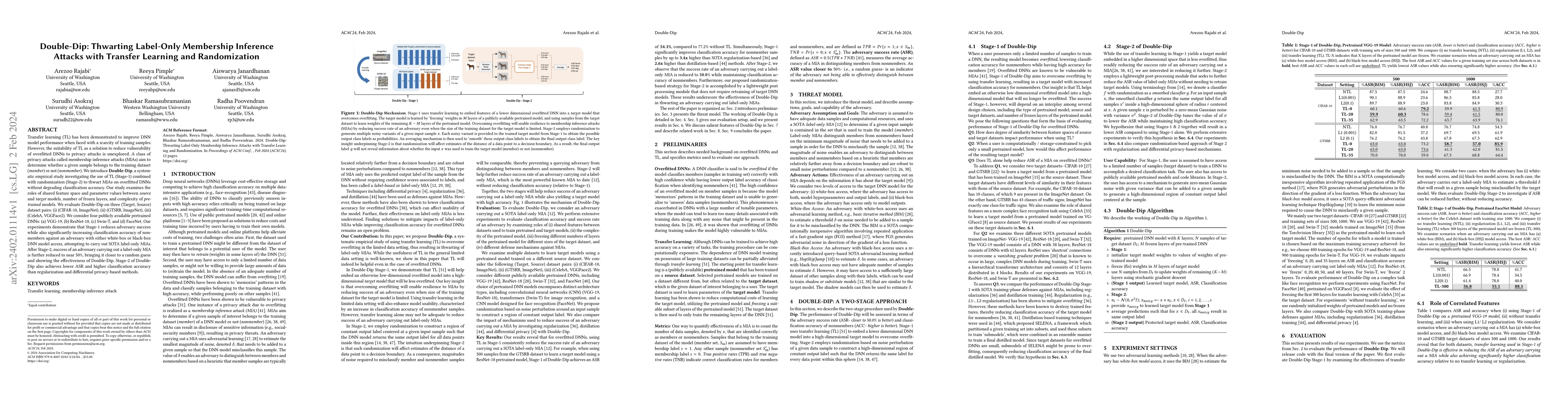Thumbnail for Double-Dip: Thwarting Label-Only Membership Inference Attacks with
  Transfer Learning and Randomization