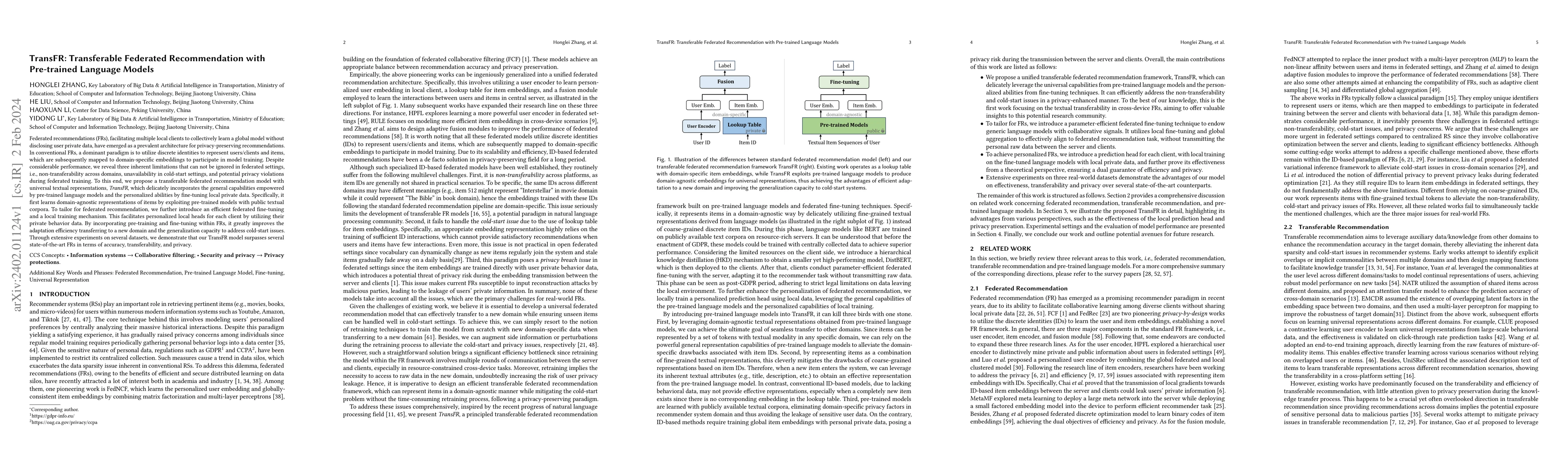 Thumbnail for TransFR: Transferable Federated Recommendation with Pre-trained Language
  Models