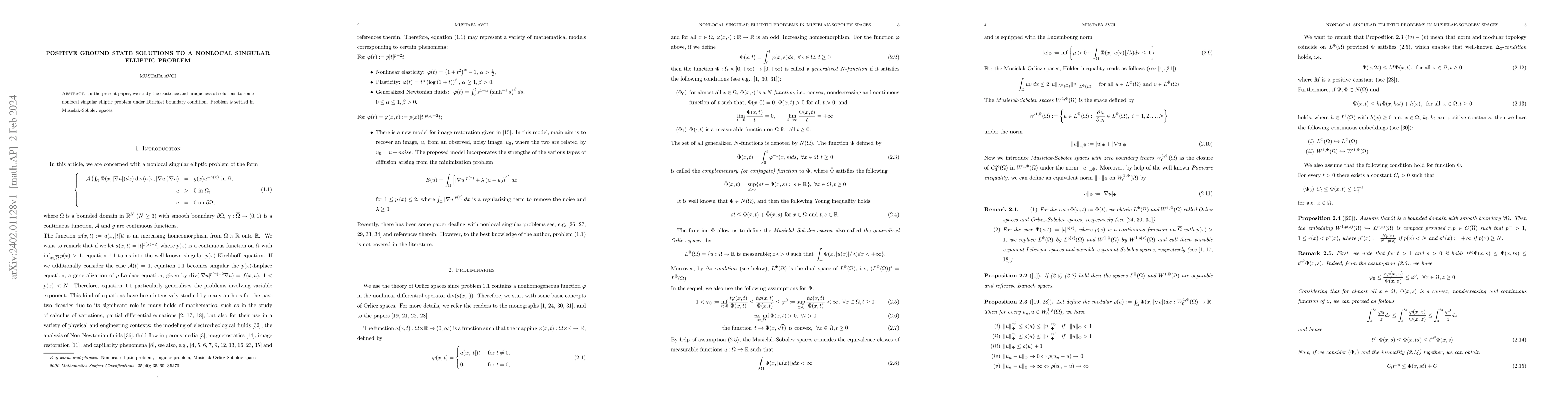 Thumbnail for Positive Ground State Solutions to a Nonlocal Singular Elliptic Problem