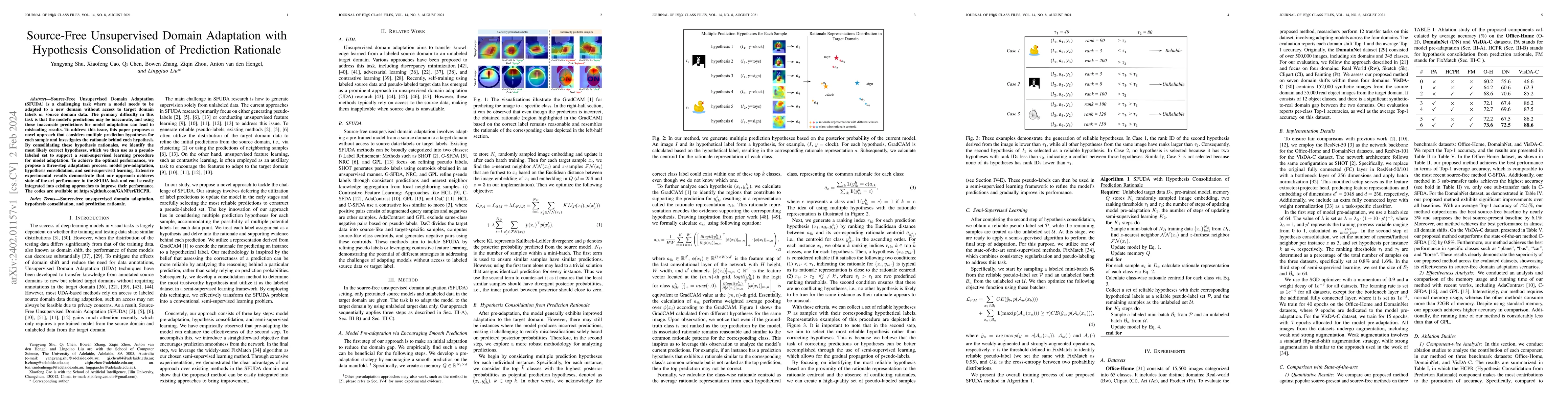 Thumbnail for Source-Free Unsupervised Domain Adaptation with Hypothesis Consolidation
  of Prediction Rationale