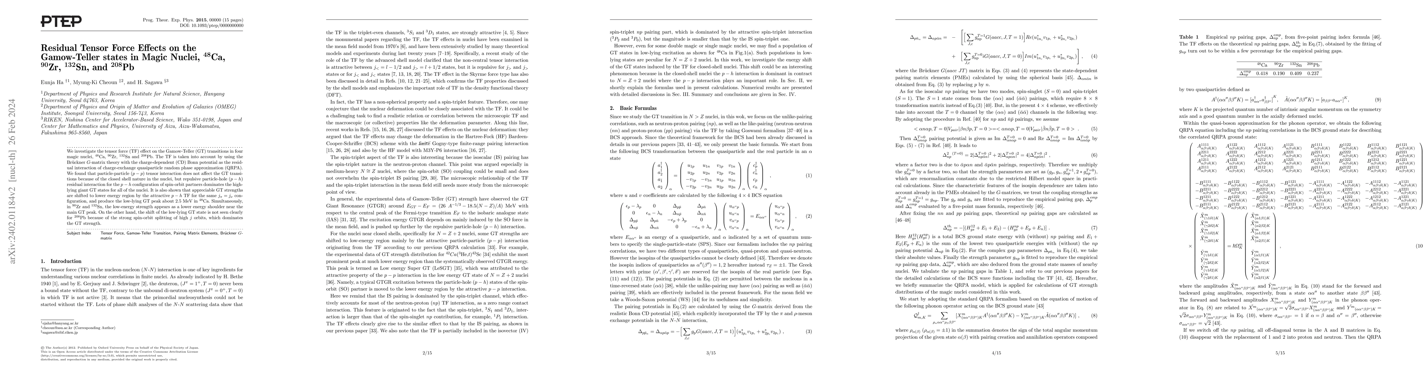 Thumbnail for Residual Tensor Force Effects on the Gamow-Teller states in Magic
  Nuclei, 48Ca, 90Zr, 132Sn, and 208Pb