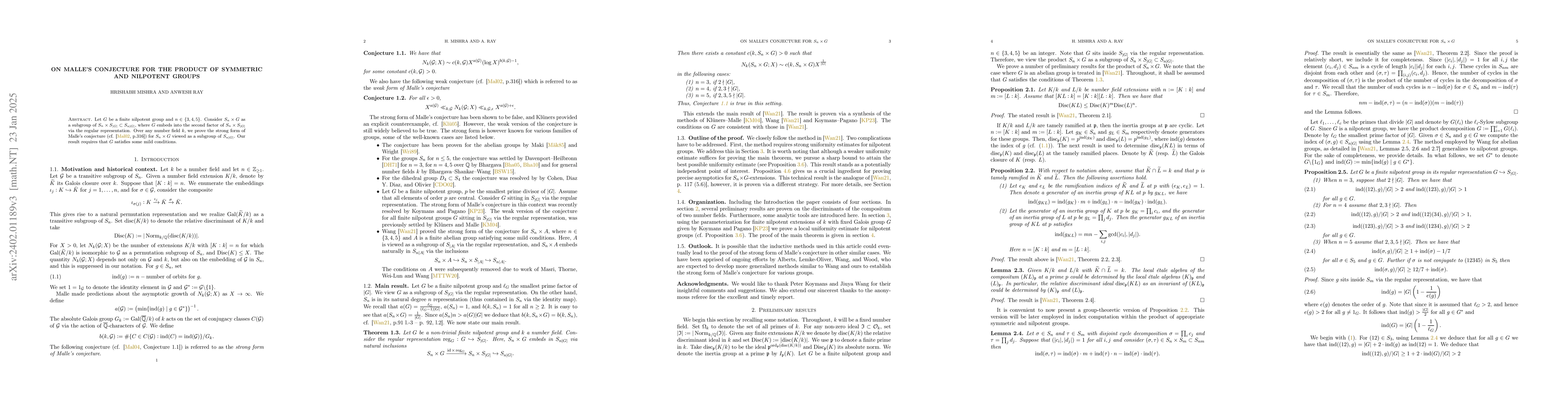 Thumbnail for On Malle's conjecture for the product of symmetric and nilpotent groups