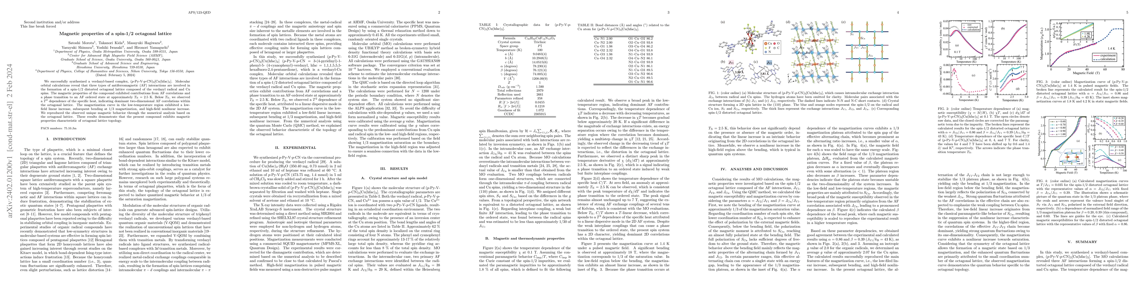 Thumbnail for Magnetic properties of a spin-1/2 octagonal lattice