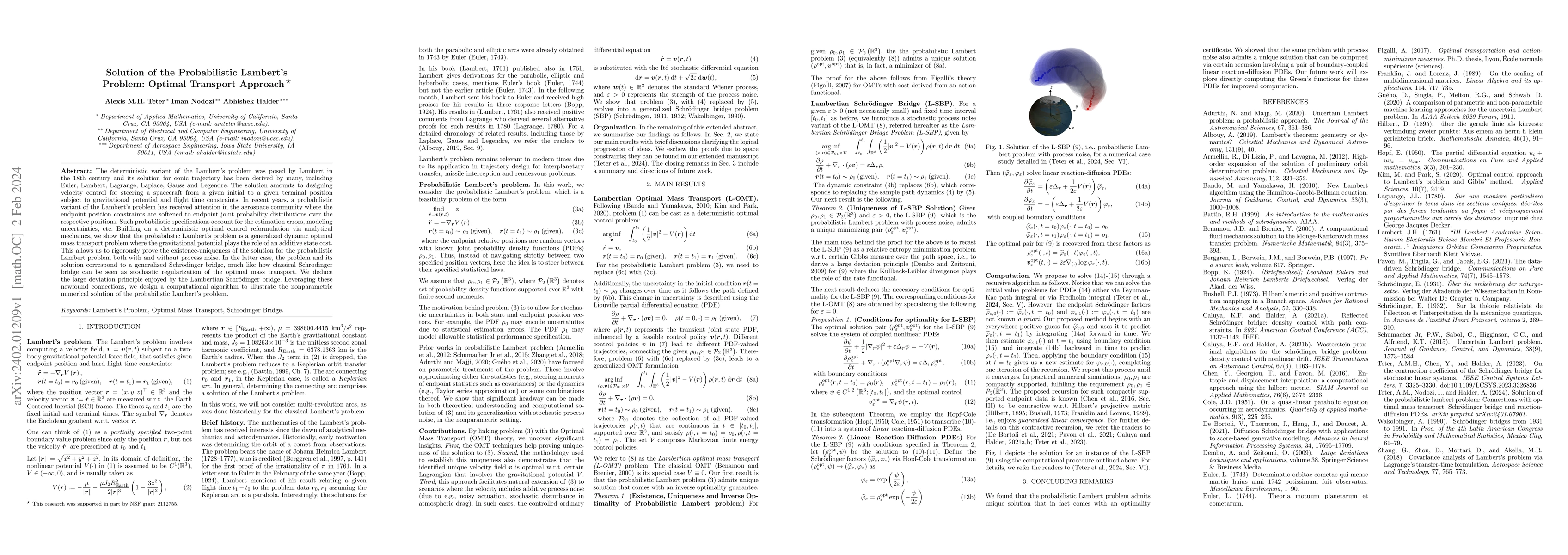 Thumbnail for Solution of the Probabilistic Lambert's Problem: Optimal Transport
  Approach