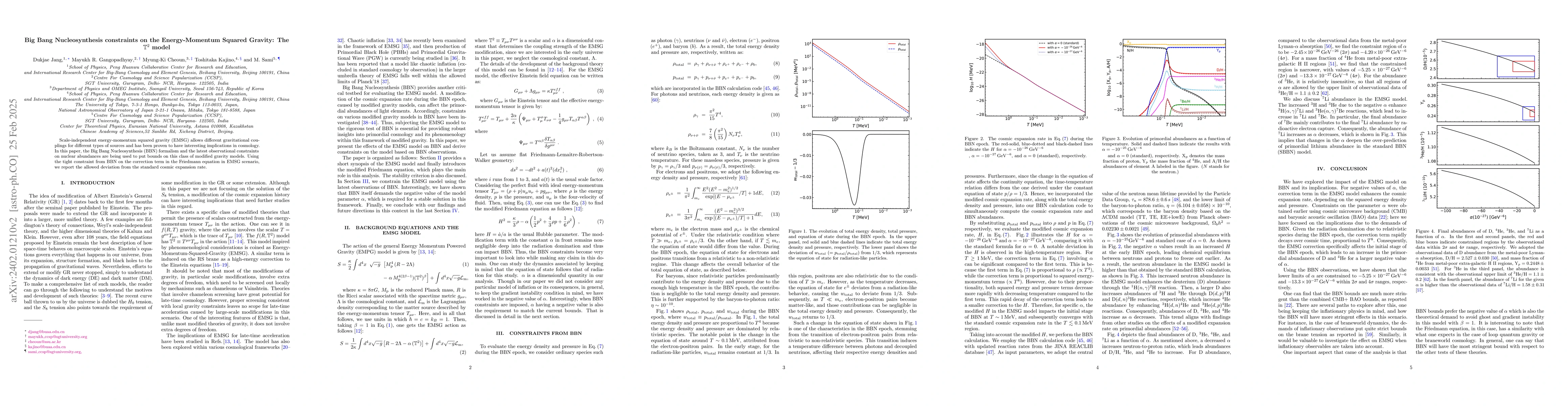 Thumbnail for Big Bang Nucleosynthesis constraints on the Energy-Momentum Squared
  Gravity: The $\mathbb{T}^{2}$ model