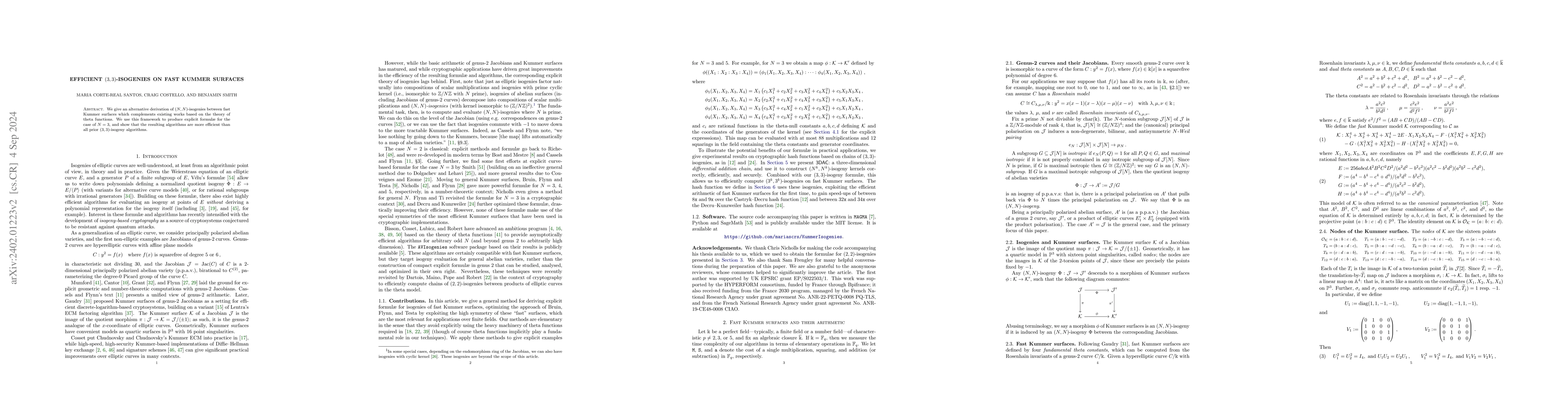 Thumbnail for Efficient $(3,3)$-isogenies on fast Kummer surfaces