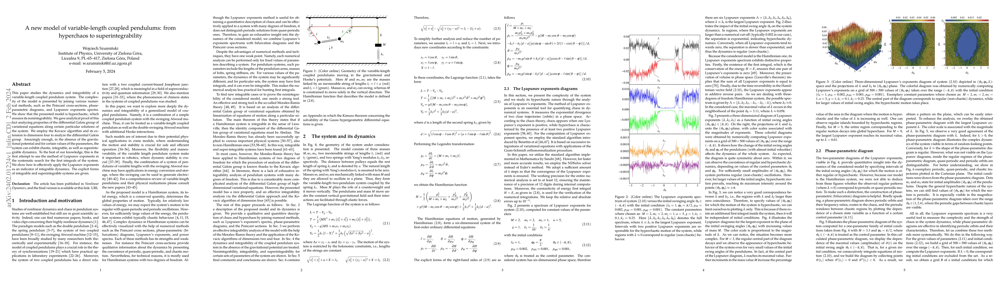 Thumbnail for A new model of variable-length coupled pendulums: from hyperchaos to
  superintegrability