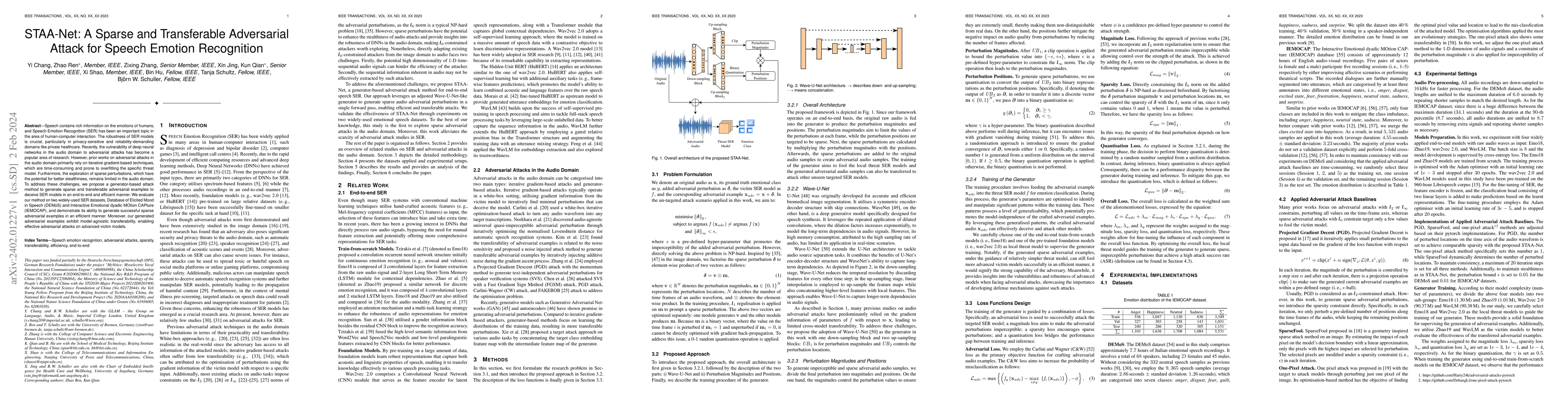 Thumbnail for STAA-Net: A Sparse and Transferable Adversarial Attack for Speech
  Emotion Recognition