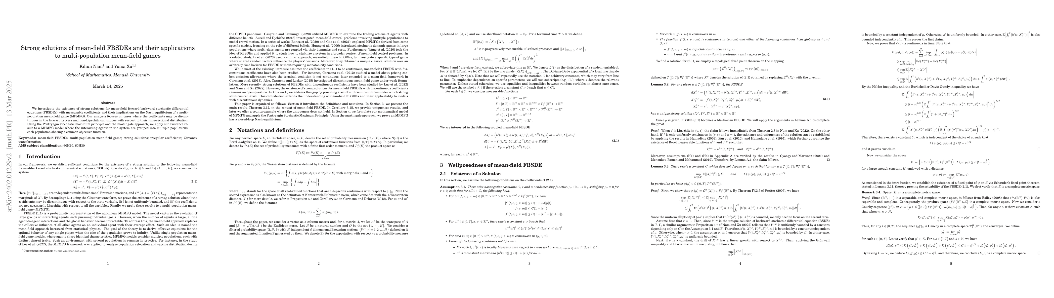 Thumbnail for Strong solutions of mean-field FBSDEs and their applications to
  multi-population mean-field games