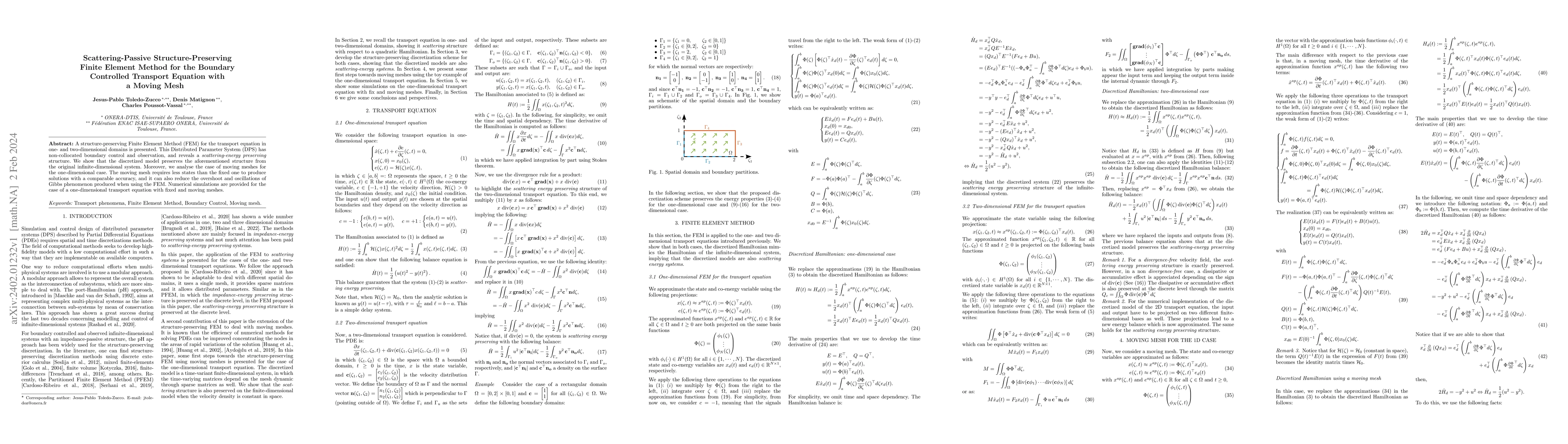 Thumbnail for Scattering-Passive Structure-Preserving Finite Element Method for the
  Boundary Controlled Transport Equation with a Moving Mesh
