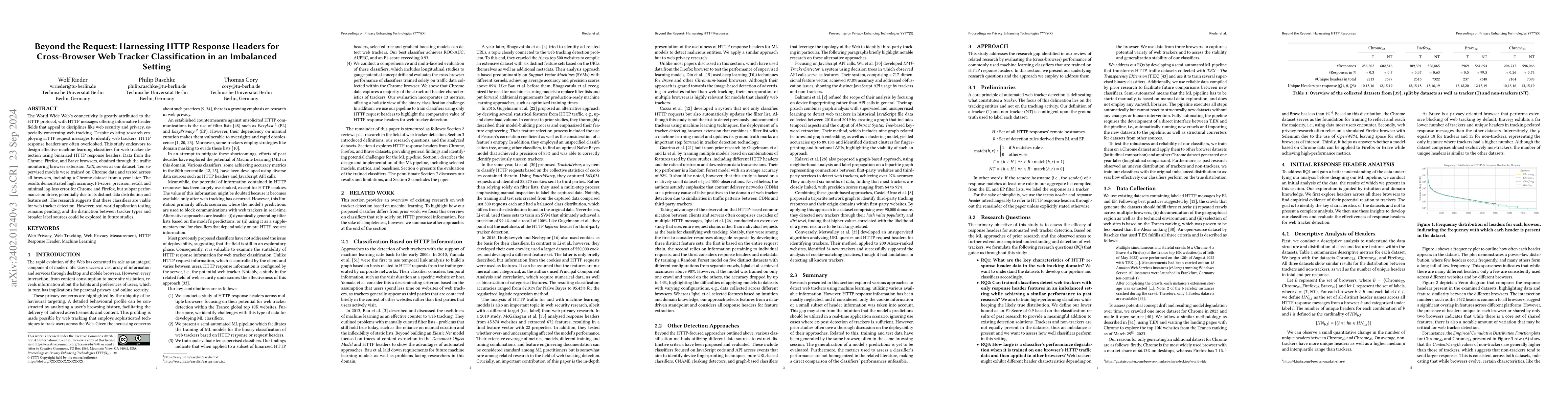 Thumbnail for Beyond the Request: Harnessing HTTP Response Headers for Cross-Browser
  Web Tracker Classification in an Imbalanced Setting