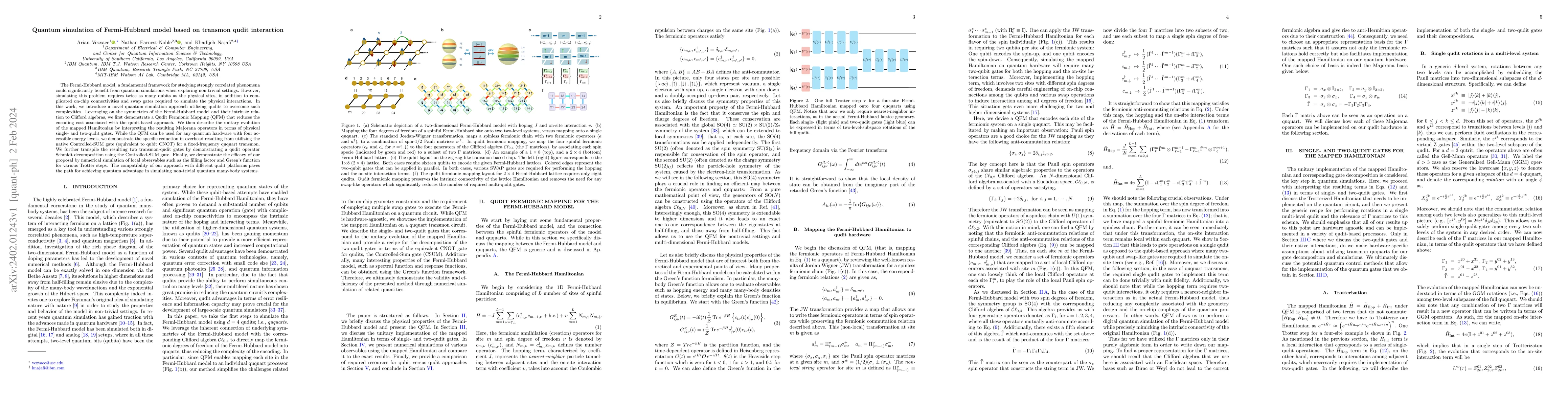 Thumbnail for Quantum simulation of Fermi-Hubbard model based on transmon qudit
  interaction