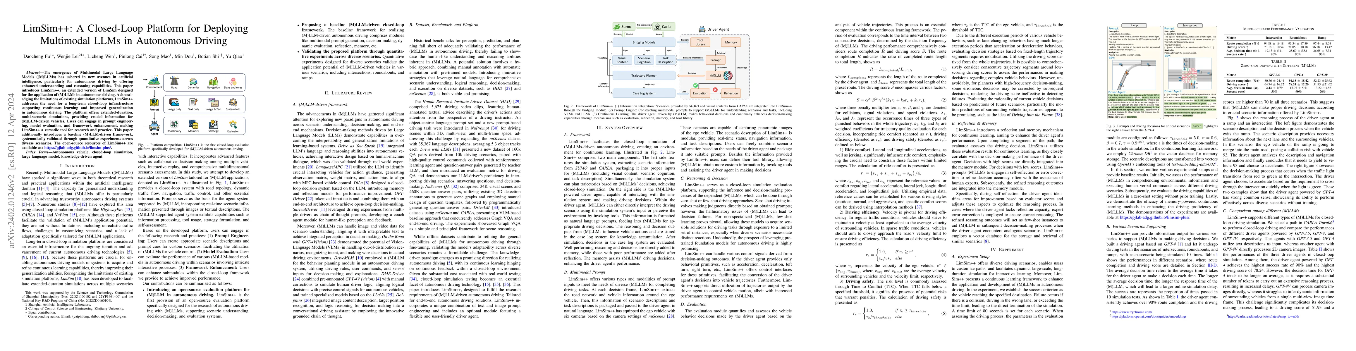 Thumbnail for LimSim++: A Closed-Loop Platform for Deploying Multimodal LLMs in
  Autonomous Driving