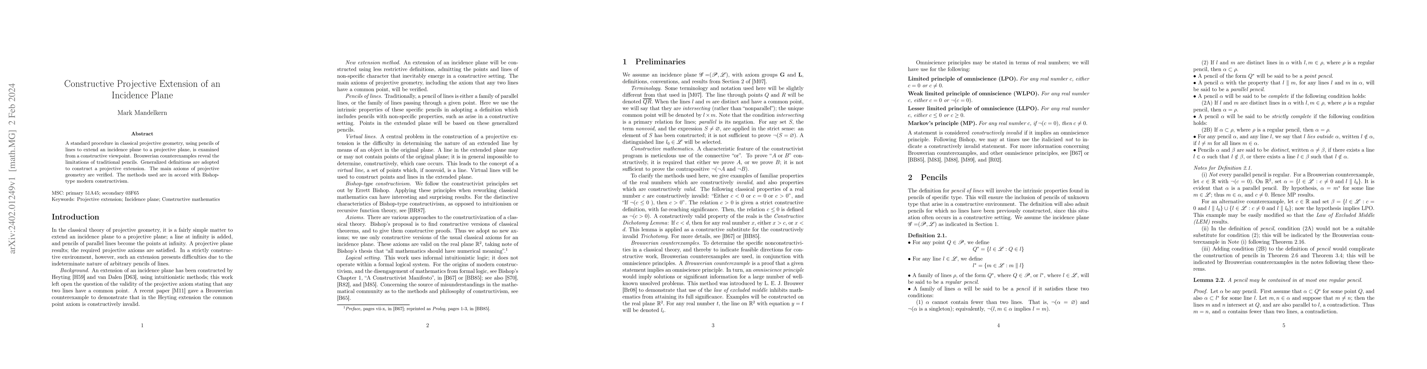 Thumbnail for Constructive projective extension of an incidence plane