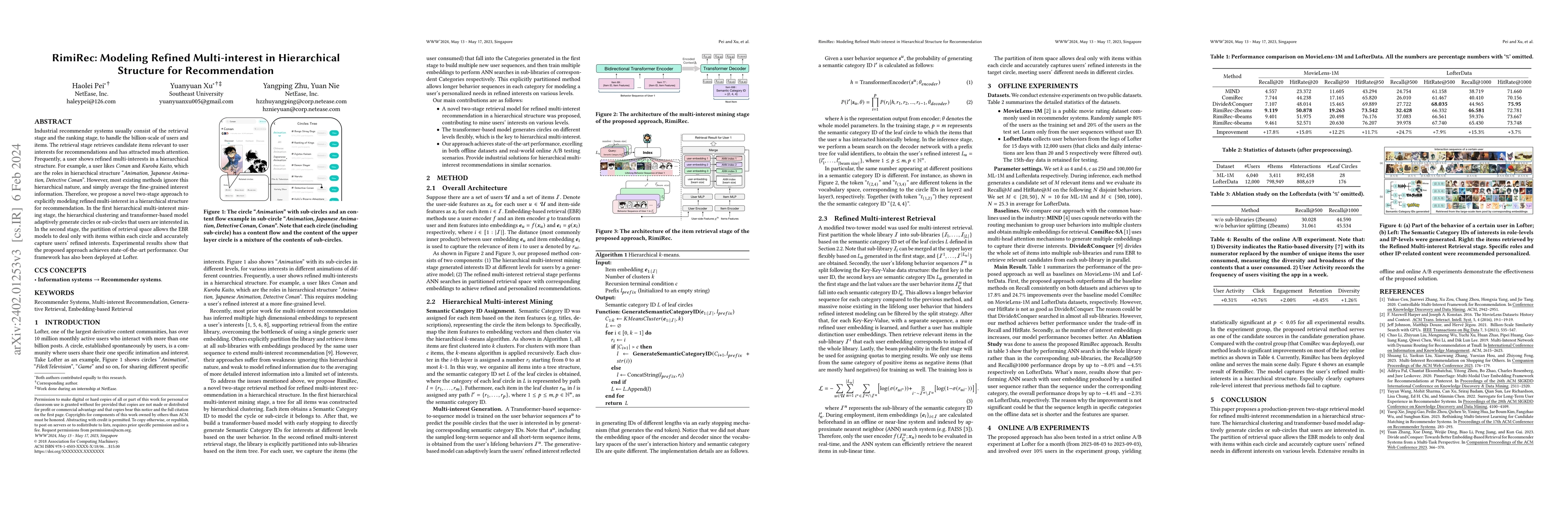 Thumbnail for RimiRec: Modeling Refined Multi-interest in Hierarchical Structure for
  Recommendation