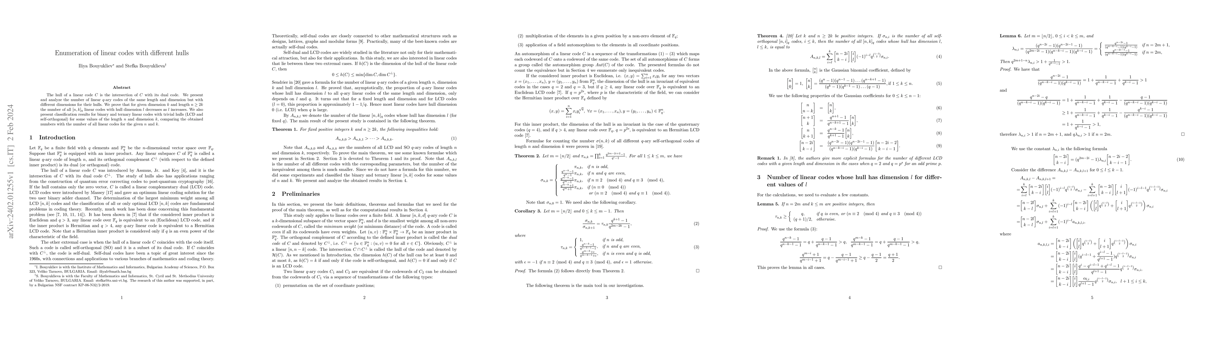 Thumbnail for Enumeration of linear codes with different hulls