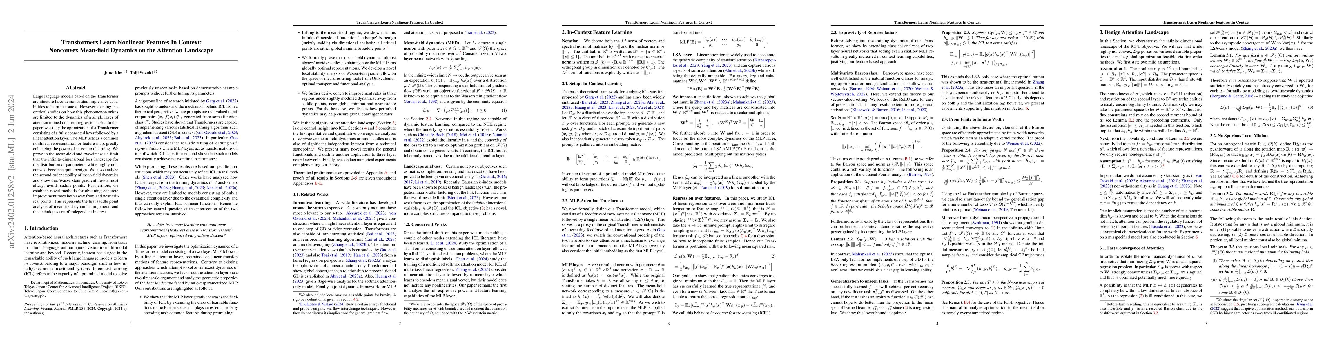 Thumbnail for Transformers Learn Nonlinear Features In Context: Nonconvex Mean-field
  Dynamics on the Attention Landscape