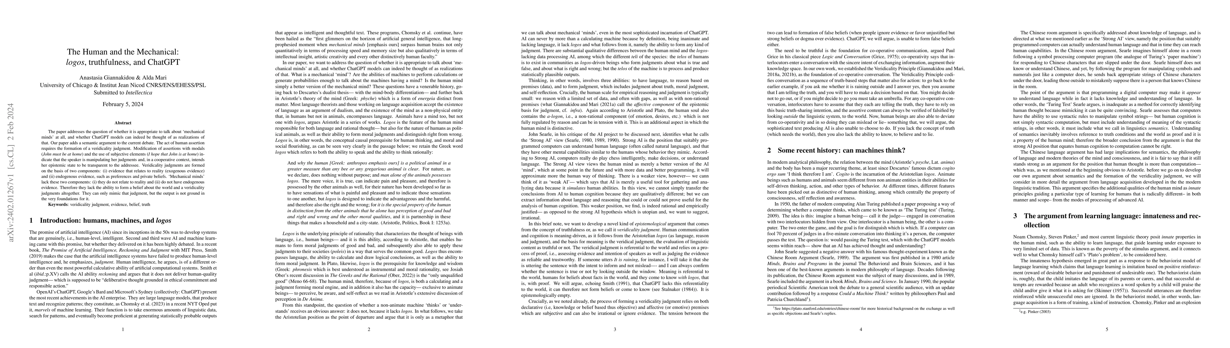 Thumbnail for The Human and the Mechanical: logos, truthfulness, and ChatGPT