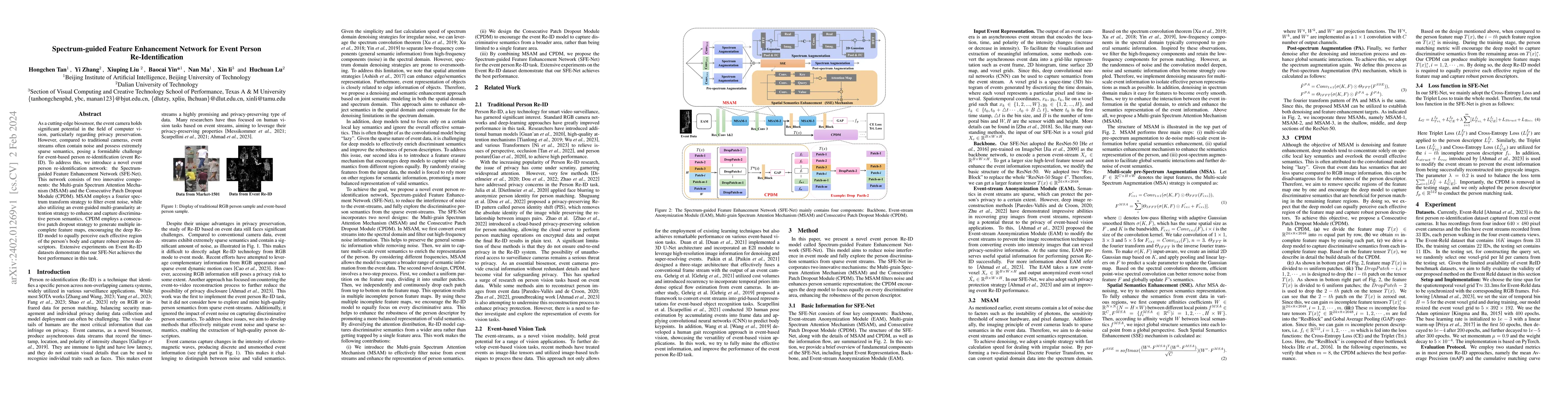 Thumbnail for Spectrum-guided Feature Enhancement Network for Event Person
  Re-Identification