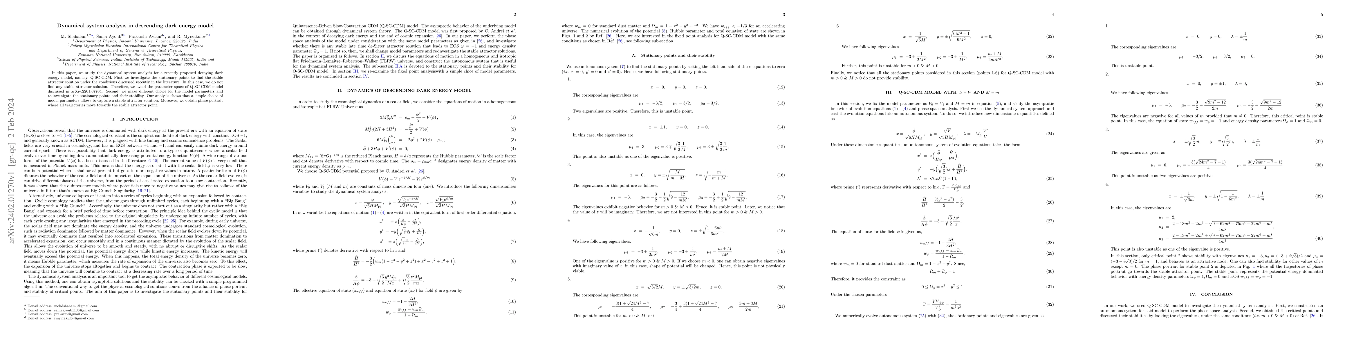 Thumbnail for Dynamical system analysis in descending dark energy model
