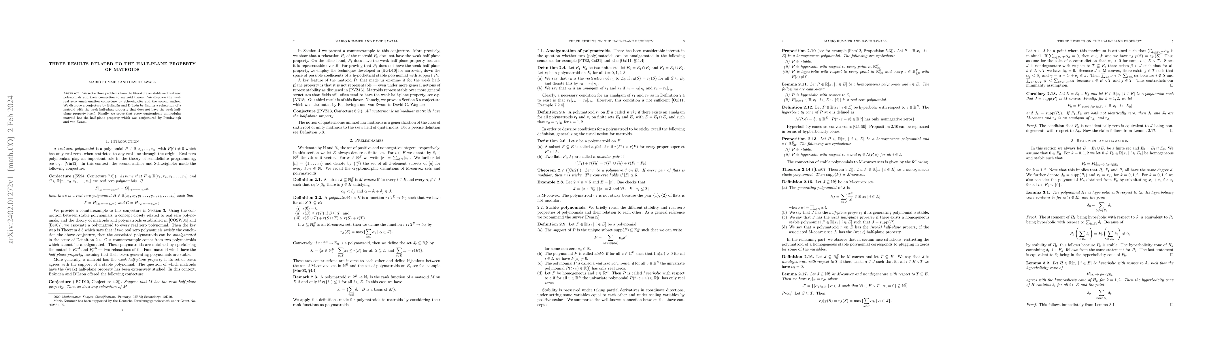 Thumbnail for Three results related to the half-plane property of matroids