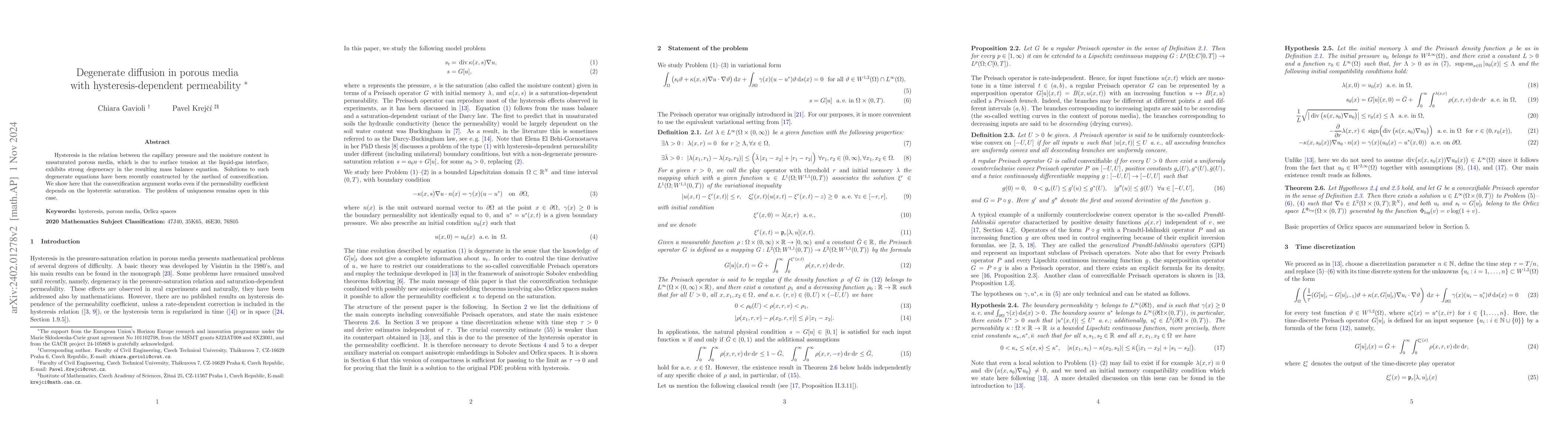 Thumbnail for Degenerate diffusion in porous media with hysteresis-dependent
  permeability