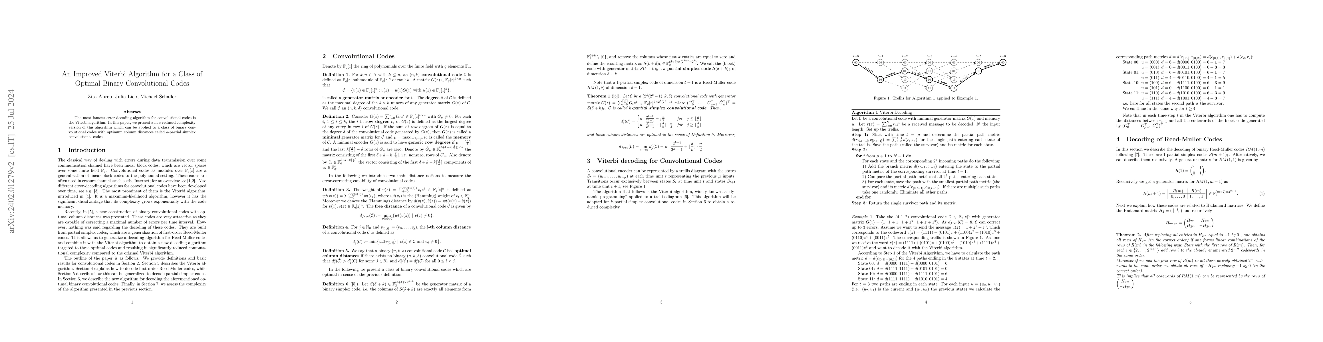 Thumbnail for An Improved Viterbi Algorithm for a Class of Optimal Binary
  Convolutional Codes