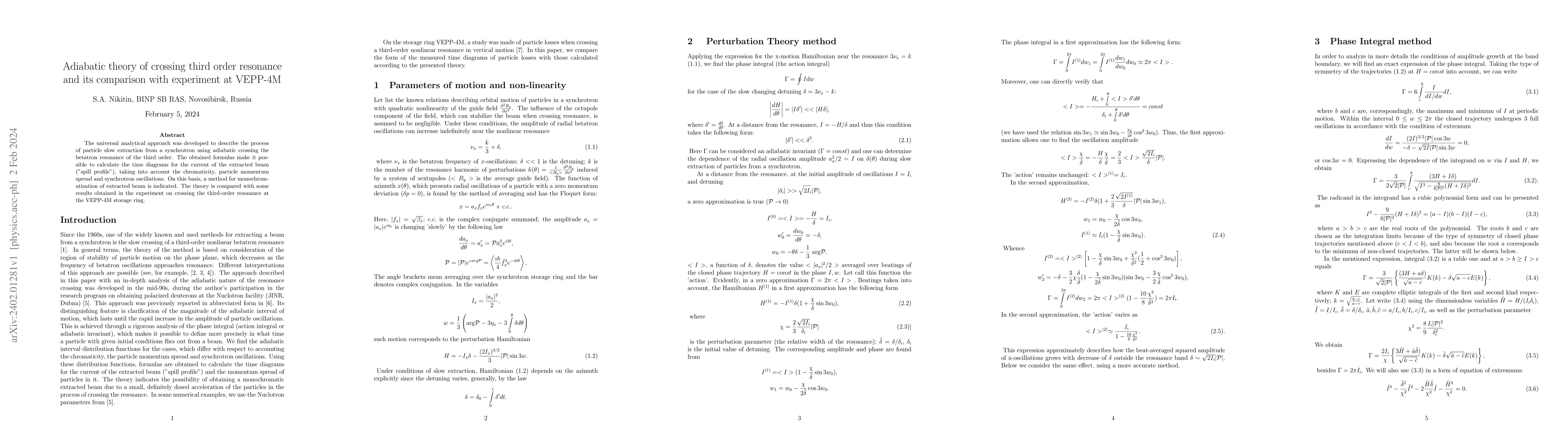 Thumbnail for Adiabatic theory of crossing third order resonance and its comparison
  with experiment at VEPP-4M
