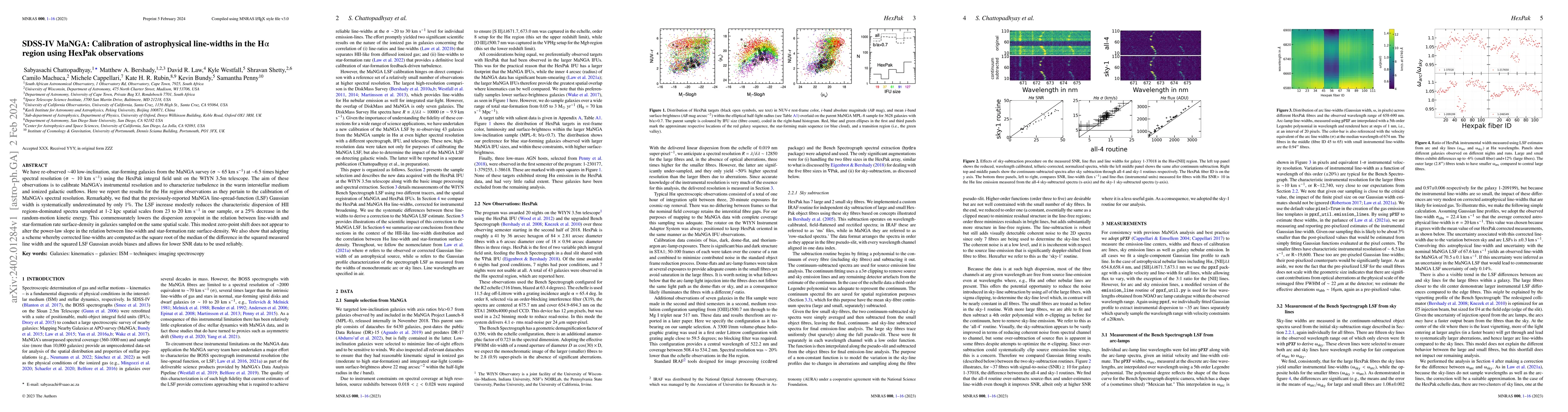 Thumbnail for SDSS-IV MaNGA: Calibration of astrophysical line-widths in the H{\alpha}
  region using HexPak observations