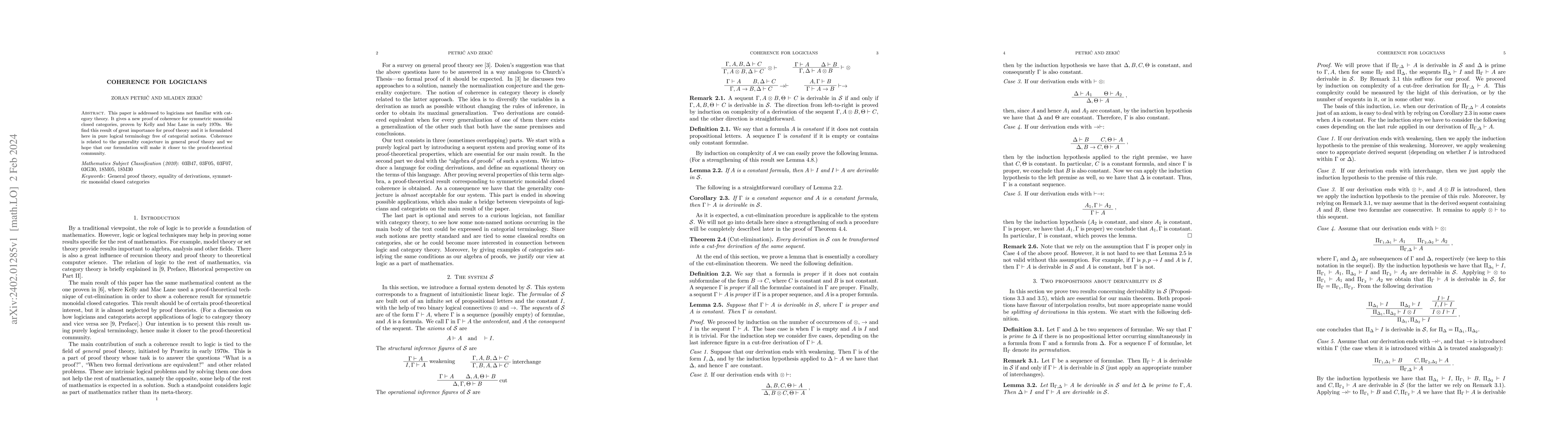 Thumbnail for Coherence for logicians