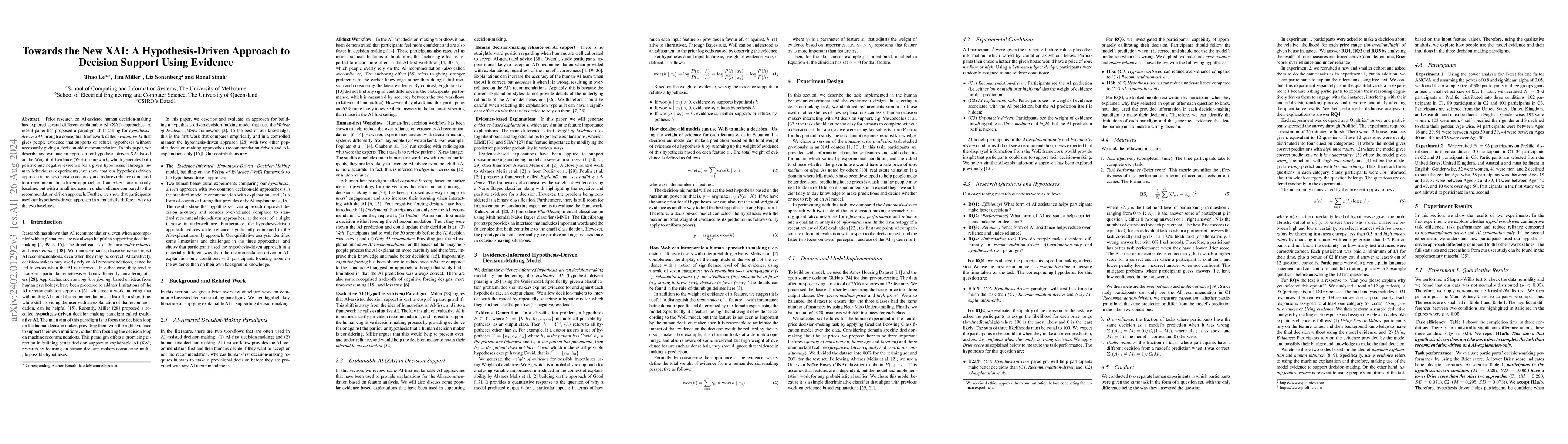 Thumbnail for Towards the New XAI: A Hypothesis-Driven Approach to Decision Support
  Using Evidence