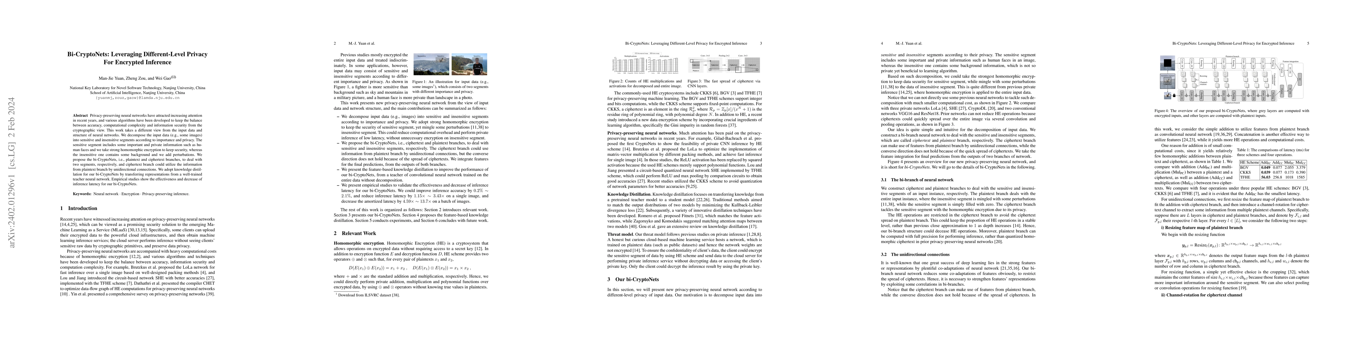 Thumbnail for Bi-CryptoNets: Leveraging Different-Level Privacy for Encrypted
  Inference
