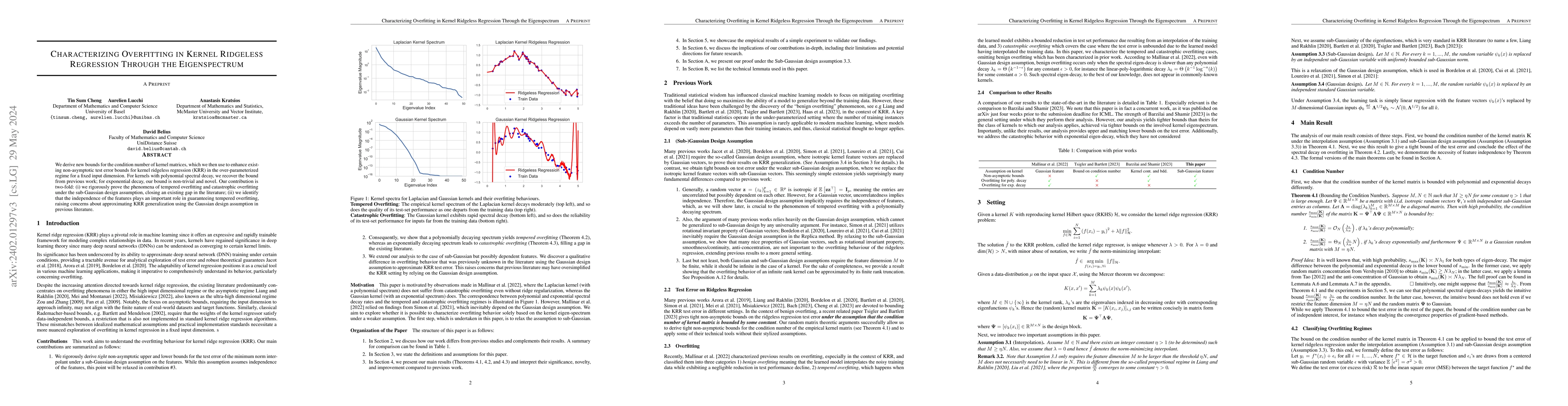 Thumbnail for Characterizing Overfitting in Kernel Ridgeless Regression Through the
  Eigenspectrum