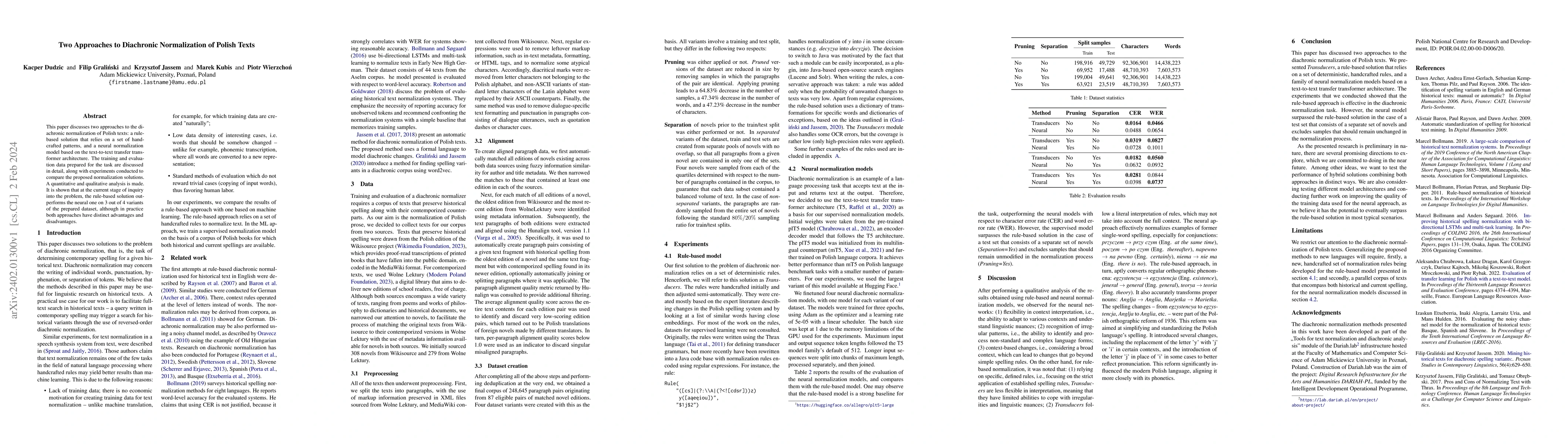 Thumbnail for Two Approaches to Diachronic Normalization of Polish Texts
