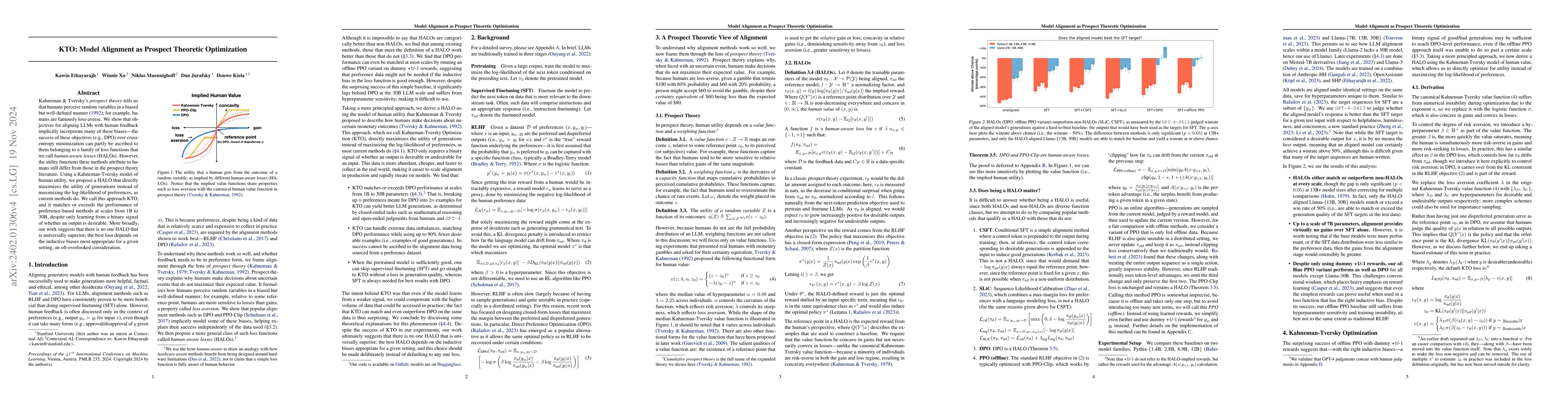 Thumbnail for KTO: Model Alignment as Prospect Theoretic Optimization