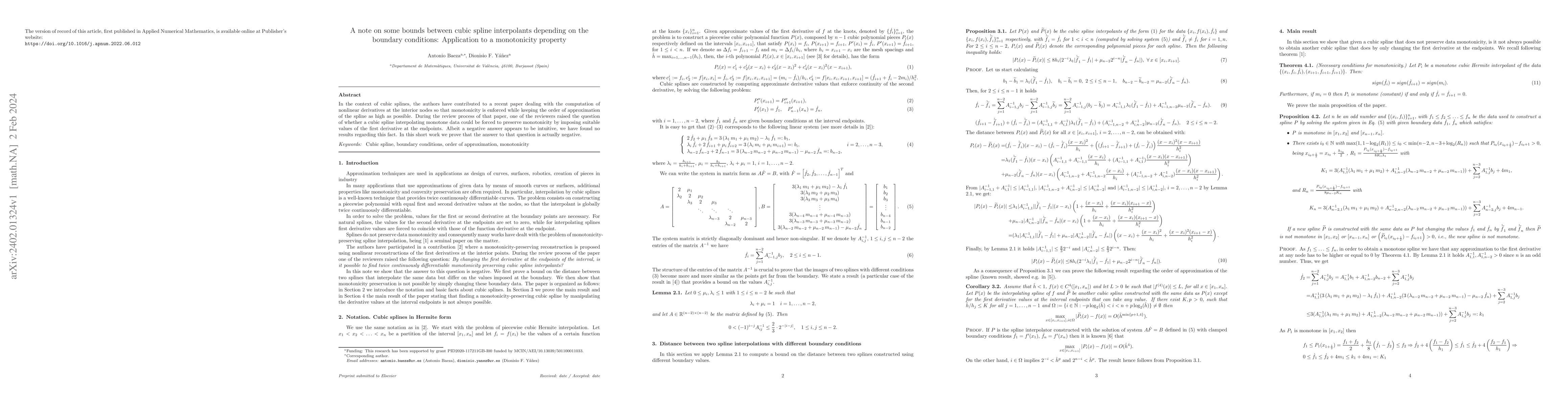 Thumbnail for A note on some bounds between cubic spline interpolants depending on the
  boundary conditions: Application to a monotonicity property